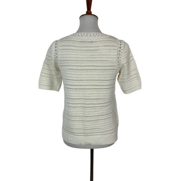 Loft White Short Sleeve Pointelle Knit Sweater XS NWT - Picture 3 of 5